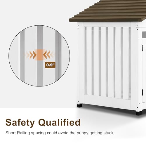 MCombo Wooden Dog House Furniture, Solid Wood Dog Cage Furniture Indoor for Small/Medium Dogs, JD54 (White and Brown, Medium) MCombo
