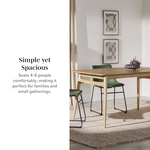 Walker Edison Mid-Century Modern Solid Wood Tapered-Leg Dining Table, 59 Inch, English Ash Walker Edison