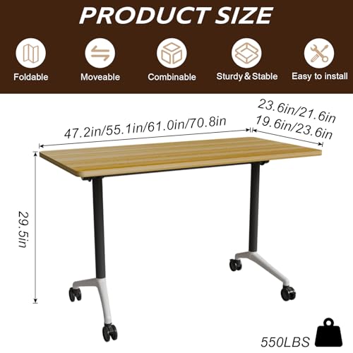 rzoizwko 8Packs Folding Conference Tables on Wheels,61IN Mobile Flip Top Meeting Room Table for Office & Training Rooms,Foldable Conference Room Tables Modular Rolling Desk Heavy-Duty Metal Frame rzoizwko