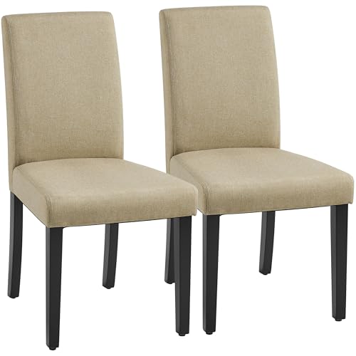 Yaheetech Dining Chairs Set of 2 Fabric Upholstered Parson Kitchen Chairs with Padded Seat and Solid Wood Legs for Dining Room/Restaurant, Khaki Yaheetech
