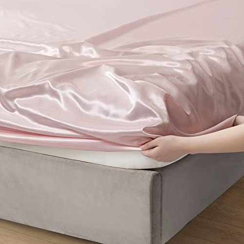 Counfeisly 3 Pieces Satin Full Fitted Sheet & Pillowcase Set, Luxury Silky Soft Satin Bed Sheets with 1 Deep Pocket Fitted Sheet - 16" Deep Pocket Sheets, 2 Pillowcases, Blush Pink Counfeisly