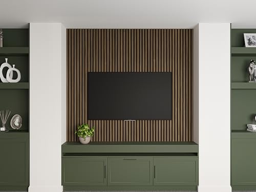 DOGBERRY 2 Pack Acoustic Wood Wall Panels, Decorative Soundproof Panels for Walls and Ceiling,n, 3D Slat Wood Wall Panels (94.49” x 25.4” Total Coverage, Smokey Oak) DOGBERRY