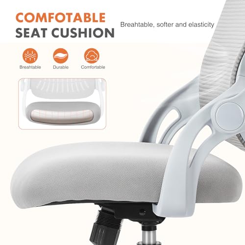 Sweetcrispy Home Office Managerial Executive Chair, Ergonomic Mesh Adjustable Swivel Mid-Back Chair with, Flip-up Arms, Comfortable Lumbar Support, Comfy Arms for Bedroom,Study,Student, Grey Sweetcrispy