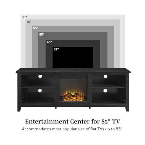 Walker Edison Wren Classic 4 Cubby Fireplace TV Stand for TVs up to 80 Inches, 70 Inch, Black Walker Edison