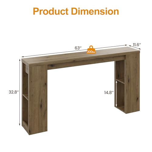 RoyalCraft 63'' Long Console Table, Farmhouse Entryway Table with Storage, Narrow Wooden Rectangular Sofa Table Behind The Couch, Living Room, Entrance, Hallway, Natural RoyalCraft