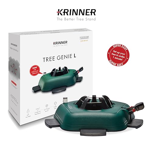 Krinner - Tree Genie L (Gen 2)- Single Cable Operation, Water Level Indicator, 5 Stabilizer Feet, Up to 8 Foot Trees - Christmas Tree Stand Krinner