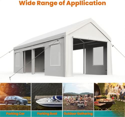 HobbyField 13x25ft Heavy Duty Carport with 6 Doors 4 Windows Portable Garage for 2 Cars Reinforced Steel Frame & UV Resistant PE Tarp All Weather Shelter for Trucks Boats ATVs HobbyField