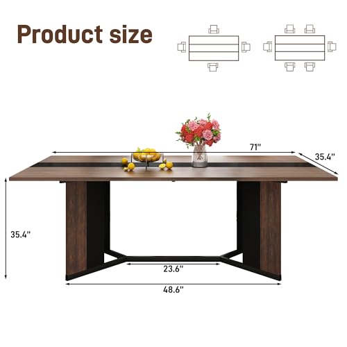 chartustriable 7PCS Dining Table Set for 4 5 6 People, 71" Large Long Wooden Kitchen Table with 6 Chairs (Brown, 71IN Table+6 PCS Chairs) chartustriable