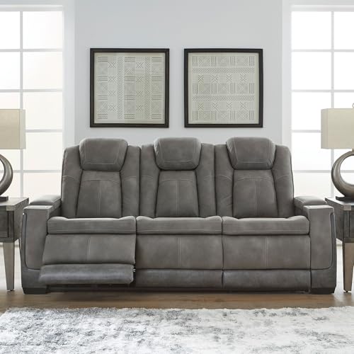 Signature Design by Ashley Next-Gen DuraPella Modern Faux Leather Power Reclining Sofa with Adjustable Headrest, Gray Signature Design by Ashley