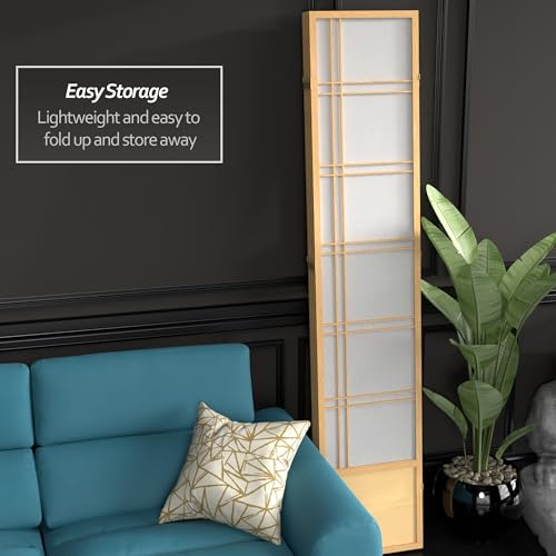 Oriental Furniture 7 ft. Tall Double Cross Shoji Screen - Natural - 4 Panels Red Lantern