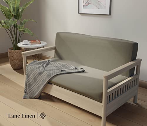 LANE LINEN Futon Covers Full Size, 100% Cotton Slipcovers, Full Size Mattress Cover for Futon Sofa Bed, Foldable Armless Sofa Cover, Zippered Couch Cover - Silver LANE LINEN