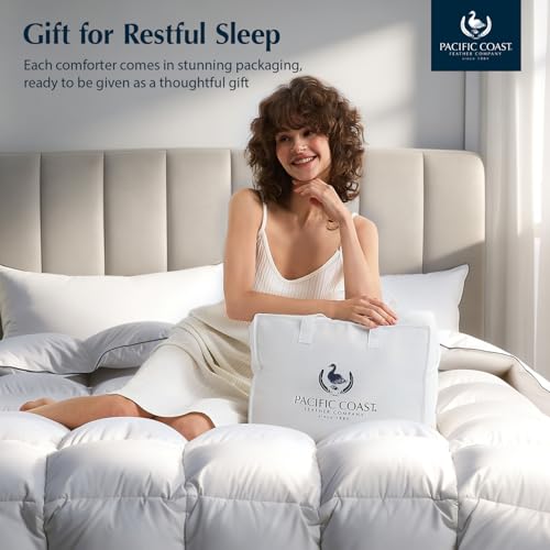 Pacific Coast Luxury White Goose Feather and Down Fiber Comforter King Size, All Season Fluffy Hotel Bedding Comforters,Ultra-Soft & Breathable Fabric Duvet Insert King with 8 Tabs, 106x90 Inch White Pacific Coast