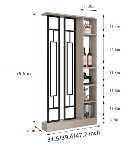 Wall Room Divider, Modern Freestanding Wood Room Divider Screen with Shelf & Cabinet Storage for Living Room,Office, Bedroom (Khaki+Black, 47" L x 9.5" W x 79.5" H) GRGECXZ