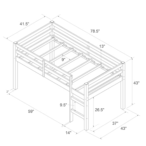 DHP Milton Twin Loft Bed, Space Saving Design, Solid Pine Wood, White Finish DHP
