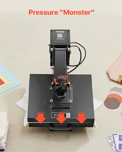 VEVOR Heat Press, 15 x 15 inch Heat Press Machine for T-Shirts, Fast and Even Heating, Easy to Use, High Pressure for Digital Industrial-Quality Sublimation Printer for Transfer Vinyl, T-Shirt, Black VEVOR