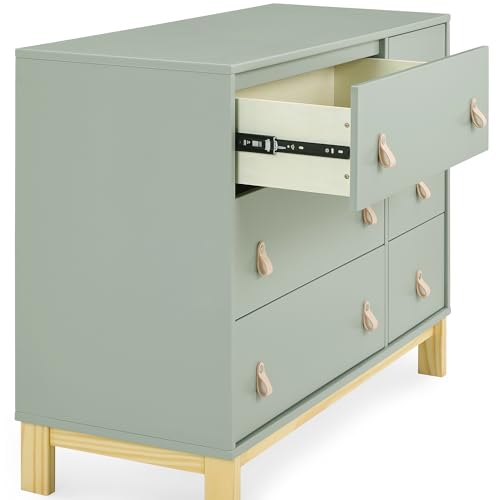 babyGap Legacy 6 Drawer Dresser with Leather Pulls and Interlocking Drawers by Delta Children - Greenguard Gold Certified, Sage Green w/Natural Delta Children