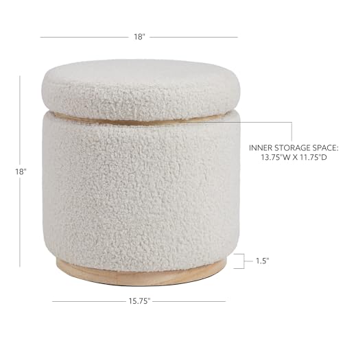 Linon Home Décor Cream Sherpa Round Storage Wooden Base by Linon Lexington Ottoman (AMZN2305) Linon