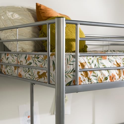 Walker Edison Silver Metal Twin over Loft Bunk Bed Twin Size Bedframe with Ladder Walker Edison