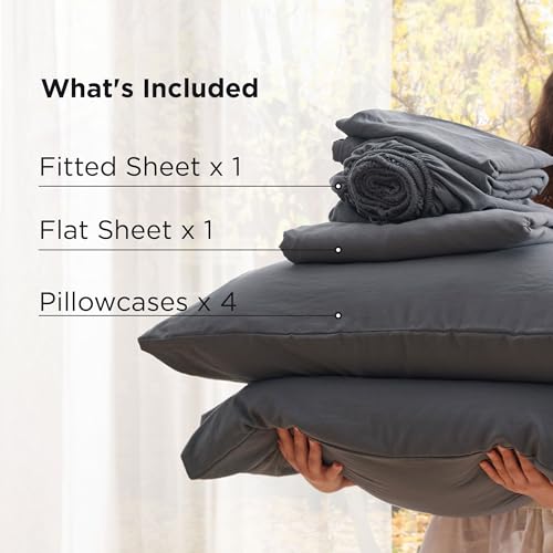 Bedsure Deep Pocket Full Size Sheets Set - 6 Piece, Prewashed Ultra-Soft Full Size Bed Sheets, Fits Mattresses Up to 18 Inches Thick, Breathable & Secure Fit, Hotel Luxury Bedding, Grey Bedsure