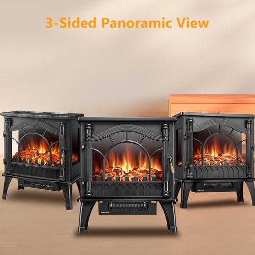 Xbeauty Indoor 23'' Freestanding Electric Fireplace Stove, Fireplace Heater with Adjustable Realistic 3D Flame Effect, Overheating Protection, 1000W/1500W Xbeauty