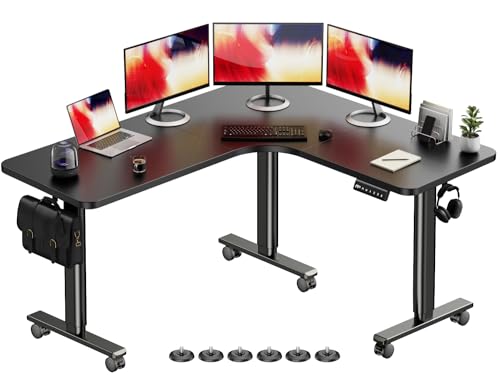 Flycity Electric L Shaped Standing Desk Adjustable Height, 63" x 55" Corner Stand Up Desk, Dual Motor Sit Stand Desk Computer Desk, Home Office Desk with 3 Memory Preset & Child Lock, Black Flycity