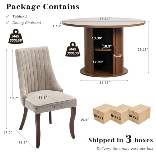 SoarFlash Kitchen Table and Chairs for 4, 47" Dining Table Set for 4 with Velvet Upholstered Chairs, 5 Piece Round Kitchen Table Set, Dining Room Table Set for Small Space, Apartment SoarFlash