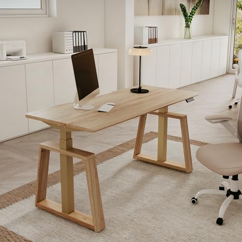 EUREKA ERGONOMIC Standing Desk, 63inch Executive Computer Desk Adjustable Height Stand up Table Modern Trapezoidal Leg,Touch Screen,Oak EUREKA ERGONOMIC