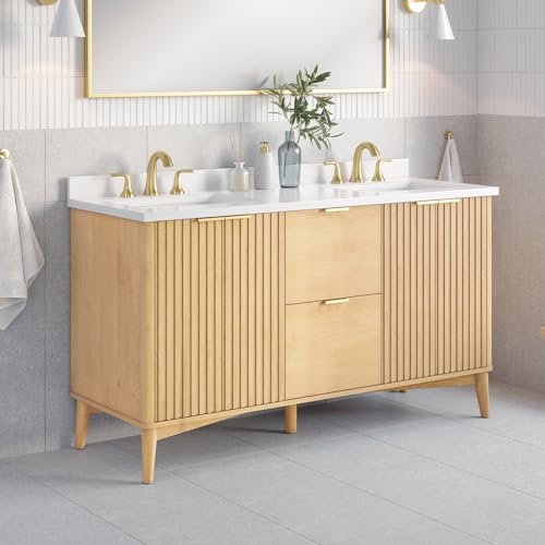 OVE Decors Indy 60 in. Undermount Double Sink Bathroom Vanity with White Engineered Marble Top, Rustic Ash OVE Decors