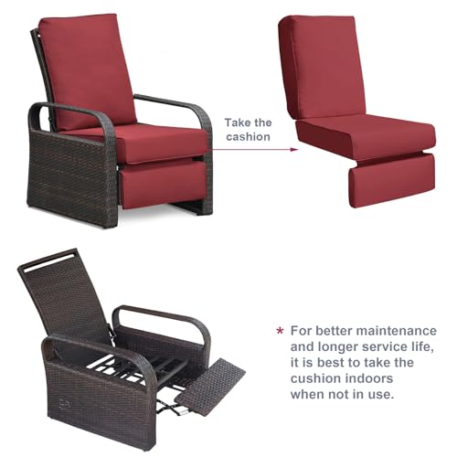 ATR ART TO REAL Outdoor Recliner, Outdoor Resin Wicker Patio Recliner Chair with 5.5'' Cushions, Patio Furniture Auto Adjustable Rattan Sofa, UV/Fade/Water/Sweat/Rust Protected, Easy to Assemble (Red)