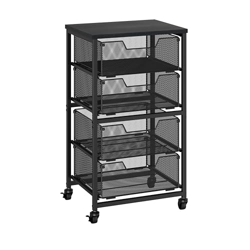 Rolling Cart with Drawers, 4-Drawer Storage Cart on Wheels with Wooden Top, Metal Utility Cart with Storage Drawers, Craft Storage Art Cart for Classroom, Office, Kitchen, Bedroom,Patent Pending Aokitsink