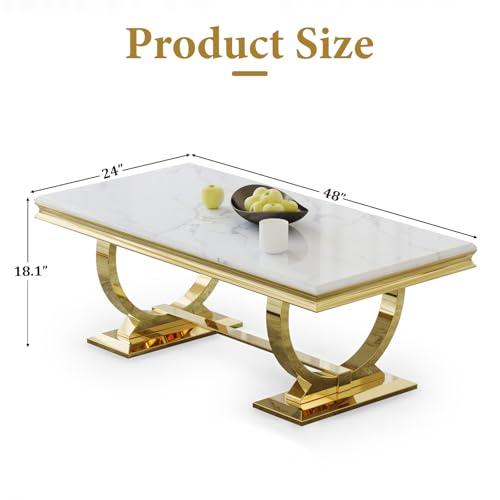Asday Gold and White Coffee Table, Rectangle Gold Marble Coffee Table, Luxury Elegant Center Table for Living Room, Guest Hall, Reception Room Asday
