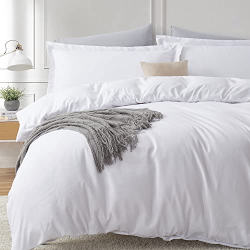 Hearth & Harbor White Duvet Cover King Size - 3 Piece Soft Double Brushed Bedding Set - Includes 1 King Duvet Cover with Button Closure 104x90 inches and 2 Pillow Shams Hearth & Harbor
