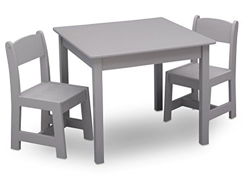 Delta Children MySize Kids Wood Table and Chair Set (2 Chairs Included) - Ideal for Arts & Crafts, Snack Time & More - Greenguard Gold Certified, Grey, 3 Piece Set Delta Children