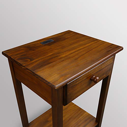 Casual Home Night Owl Nightstand with USB Ports-Warm Brown Casual Home
