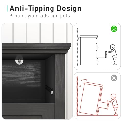 chartustriable Farmhouse 9 Drawers Dresser, Wood Dresser for Bedroom Wide Chest of Drawers, French Country Storage Double Dressers Organizer for Bedroom, Living Room, Nursery(Black) chartustriable