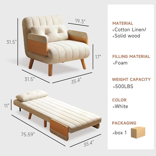 Vakdle 35.43“ Sofa Bed,Adjustable Backrest&futon Sofa Bed, Modern Convertible Sleeper Chair for Bedroom,Small Spaces,Dorm, Living Room,Office Vakdle