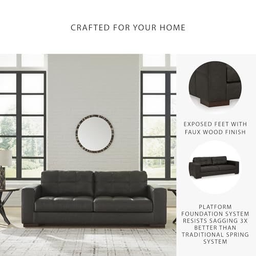 Signature Design by Ashley Luigi Modern Tufted Leather Match Sofa, Black Signature Design by Ashley