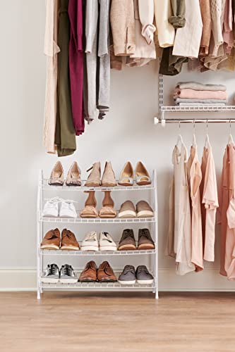Rubbermaid 4-Tier Wire Shoe Rack, White, Simple Assemble, Storage Shelf for Organization in Bedroom/Closet Rubbermaid