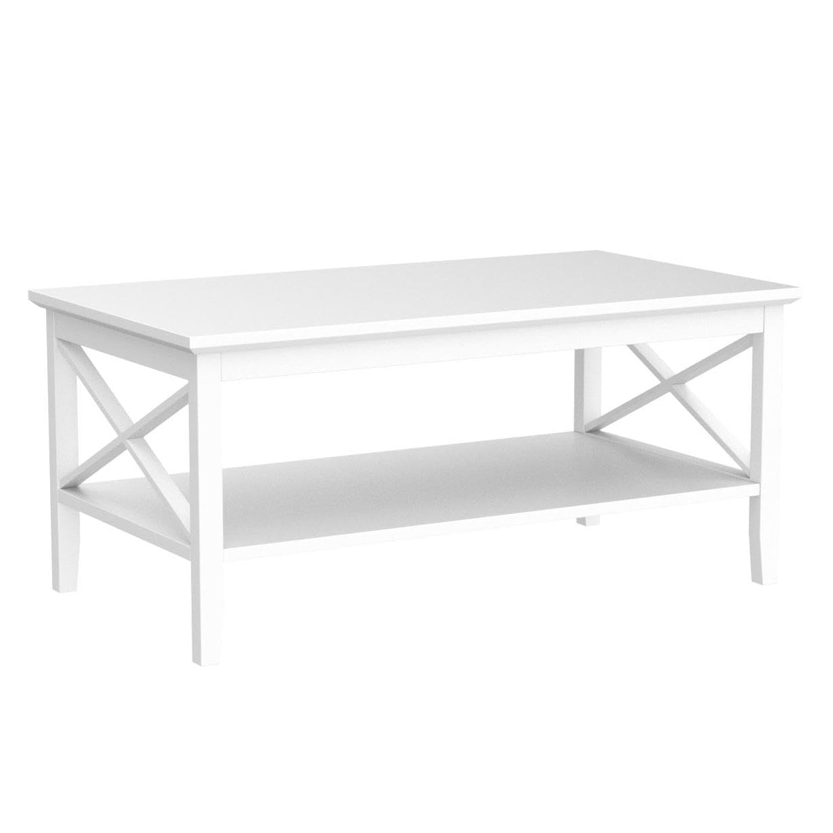 ChooChoo White Coffee Table Classic X Design for Living Room, Rectangular Modern Cocktail Table with Storage Shelf, 39 Inch ChooChoo