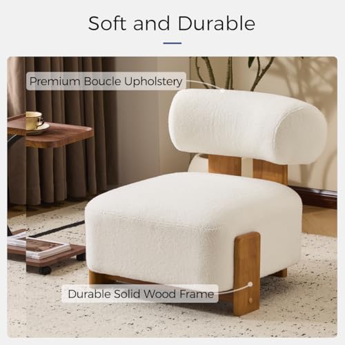 Hennhari Boucle Accent Chair with Solid Wood Frame for Living Room, Modern Side Chair with Rolled Backrest, 27.25" Lounge Chair with Soft and Durable Boucle Fabric for Bedroom and Office (Beige) Hennhari