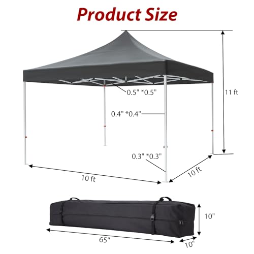 GarveeLife Commercial Canopy Tent 10*10ft,Instant Gazebo Tent, Outdoor Portable Shelter With 3 Sidewalls, Windows, Wheeled Bag,Stakes and Ropes,Pop Up Canopy Tent for Outdoor/Parties and Events-black GarveeLife