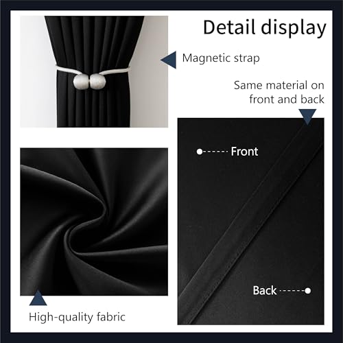 Sovtfides Blackout Curtains, Black 1 Panel W105 x L84in, with Ceiling Curtain Track Black 9.84ft, Thermal Insulated Sliding Door Room Divider Sovtfides