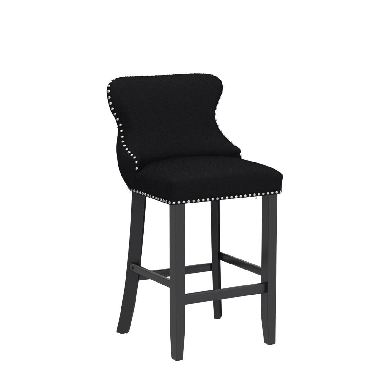 i-POOK Counter Height Bar Stools Set of 2, Velvet Upholstered Barstools with Solid Wood Legs, Button Tufted and Nailheads Trim, Wing-Back Bar Chairs for Kitchen Island Dining Room Pub, Black i-POOK