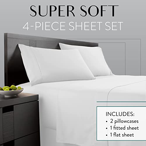 Danjor Linens Twin Bunk Bed Sheets w/ 2 Pillowcases, Lightweight Brushed Microfiber Deep Pockets, 4 Piece Fitted Bedding Sets, White Danjor Linens