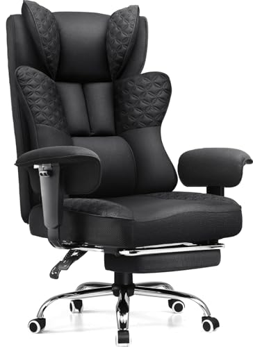 GTPLAYER Big and Tall Office Chair 400LBS Wide Ergonomic Fabric Deluxe Embossing Designed Gaming Chair with Foot Rest,150°Reclining Adjustable Armrests Pocket Spring Back Support and Pillow GTPLAYER