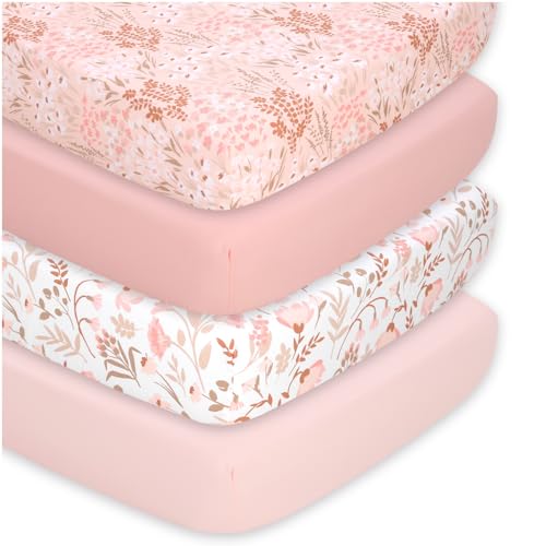 The Peanutshell 4-Pack Fitted Crib Sheet Set - Super Soft & Breathable Baby Girl Crib Sheets, Nursery Decor, Fit for Standard Mattress Cover- Whimsical Floral The Peanutshell