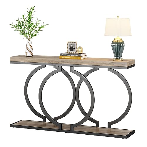 Tribesigns Console Table, 55-Inch Industrial Entryway Table with Geometric Metal Frame, Narrow Long Wood Accent Sofa Table for Living Room, Entrance, Hallway, Vintage Grey Tribesigns
