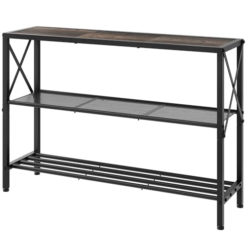 Hoctieon Industrial Console Table, 3 Tier Entryway Table, Hallway Table, Narrow Sofa Table with Shelves, Entrance Table for Entryway, Living Room, Foyer, Hallway, Office, Grey Hoctieon