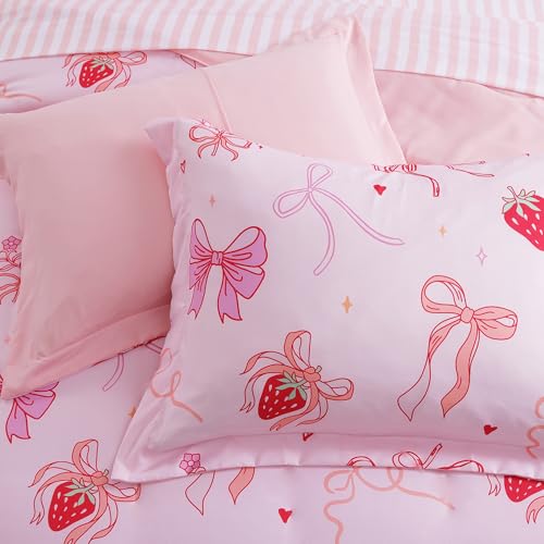 Wink Deer Twin Comforter Set for Girls-5 Pieces Pink Bow Twin Bedding Sets for Kids, Ultra Soft Bed in A Bag with Sheets Wink Deer