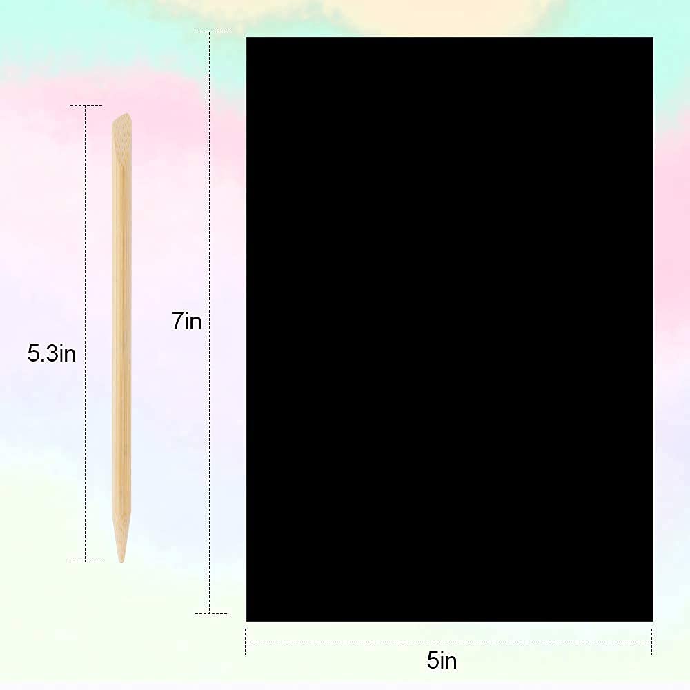 Mocoosy 60 Pcs Rainbow Scratch Art Paper for Kids, Magic Scratch Paper Set Art and Craft Kit, Black Scratch Sheets for Party Game Activities Birthday Gifts Toys Girls Boys 3 4 5 6 7 8 9 10 Years Old Mocoosy